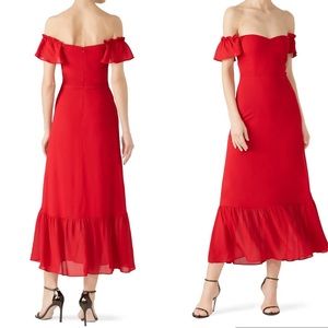 Reformation 6 Butterfly Cherry Red Dress Short Flutter Sleeves Tiered Skirt